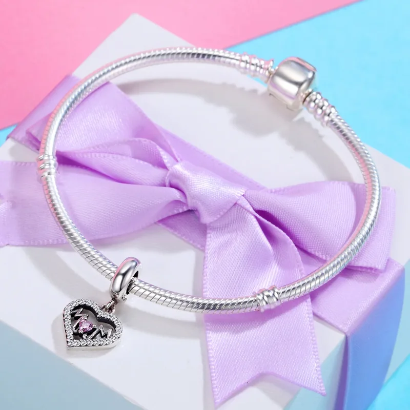 (image for) Pandora Style Silver Bangle Charm, Mom Heart - SCC392 - View 4
