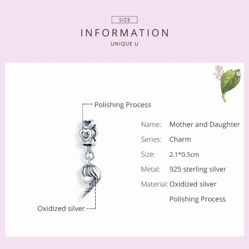 (image for) Pandora Style Silver Bangle Charm, Mother and Daughter - BSC276 - View 7