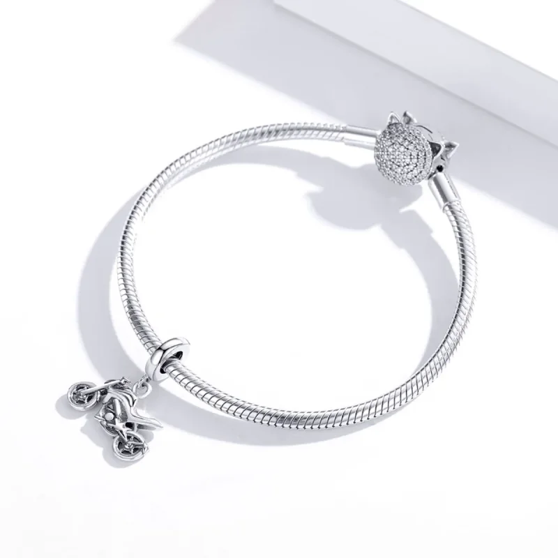 (image for) Pandora Style Silver Bangle Charm, Motorcycle - SCC1712 - View 3