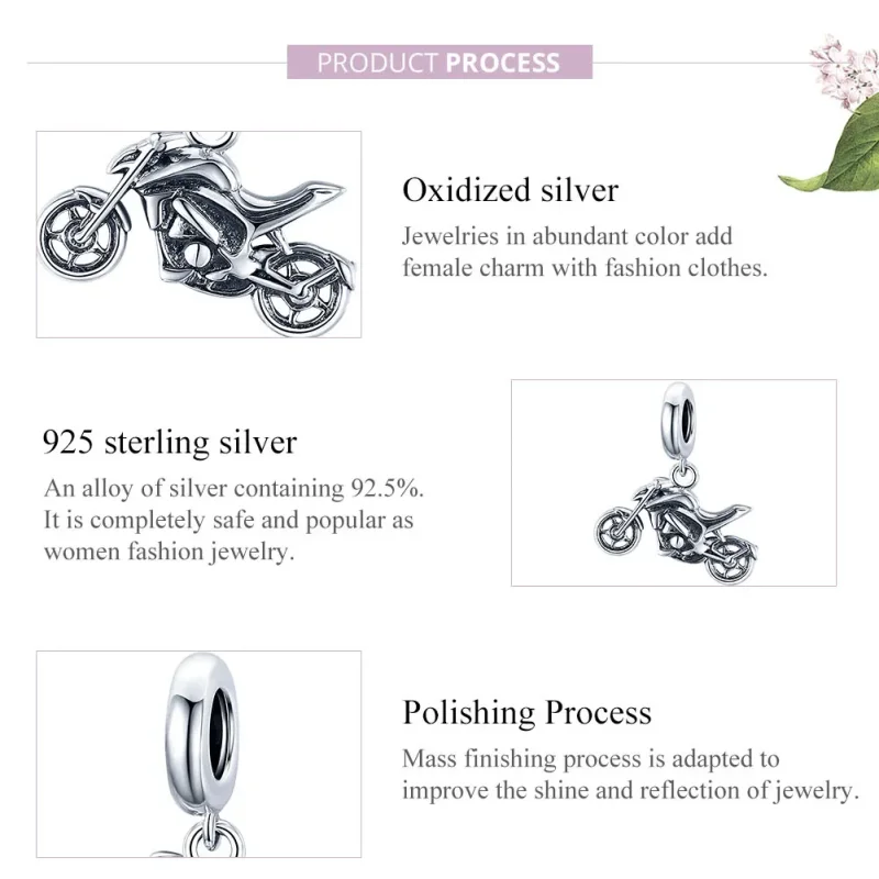 (image for) Pandora Style Silver Bangle Charm, Motorcycle - SCC1712 - View 7