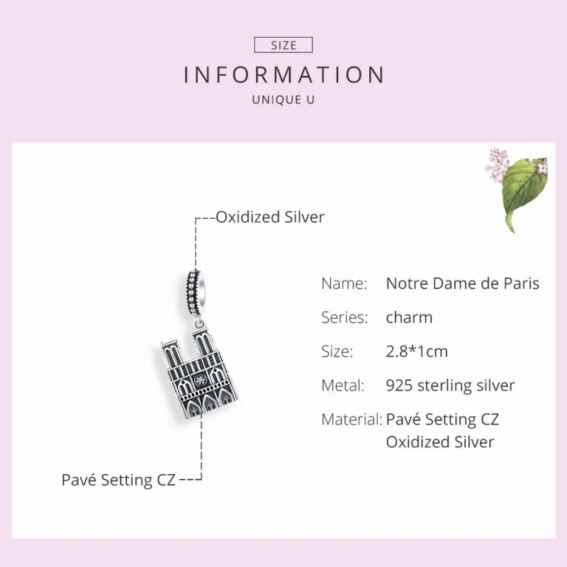 (image for) Pandora Style Silver Bangle Charm, Motre Dame De Paris - SCC1328 - View 7