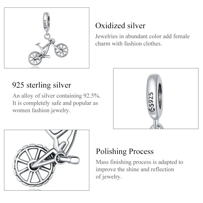(image for) Pandora Style Silver Bangle Charm, Mountain Bike - BSC384 - View 7