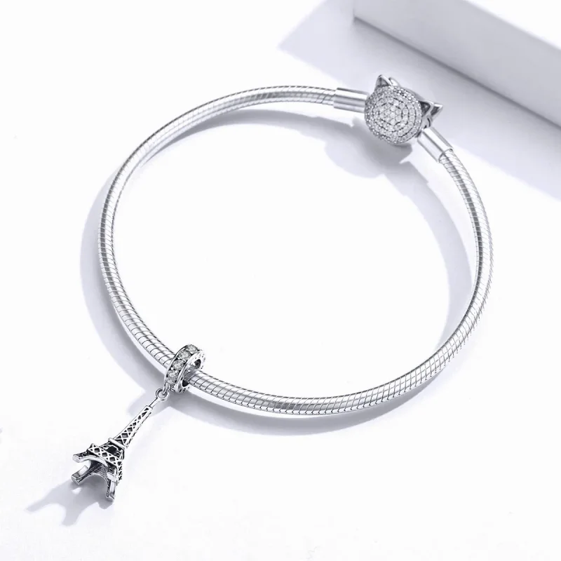 (image for) Pandora Style Silver Bangle Charm, Paris Eiffel Tower - BSC154 - View 3
