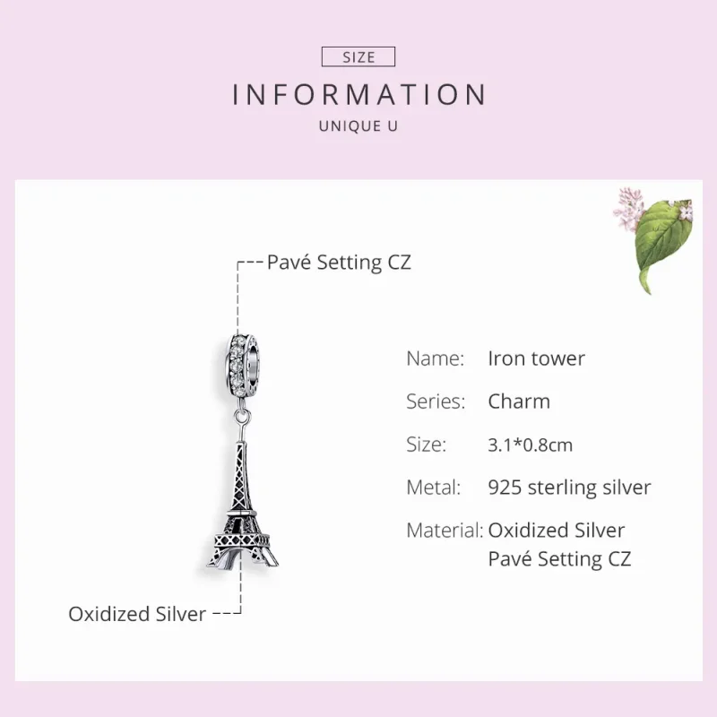 (image for) Pandora Style Silver Bangle Charm, Paris Eiffel Tower - BSC154 - View 7