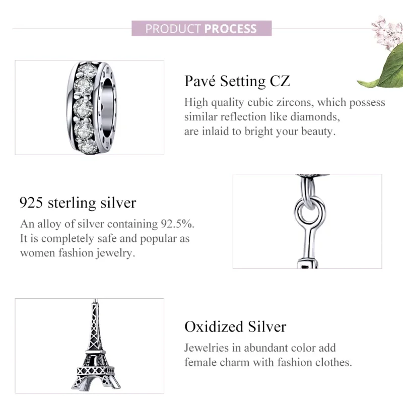 (image for) Pandora Style Silver Bangle Charm, Paris Eiffel Tower - BSC154 - View 8
