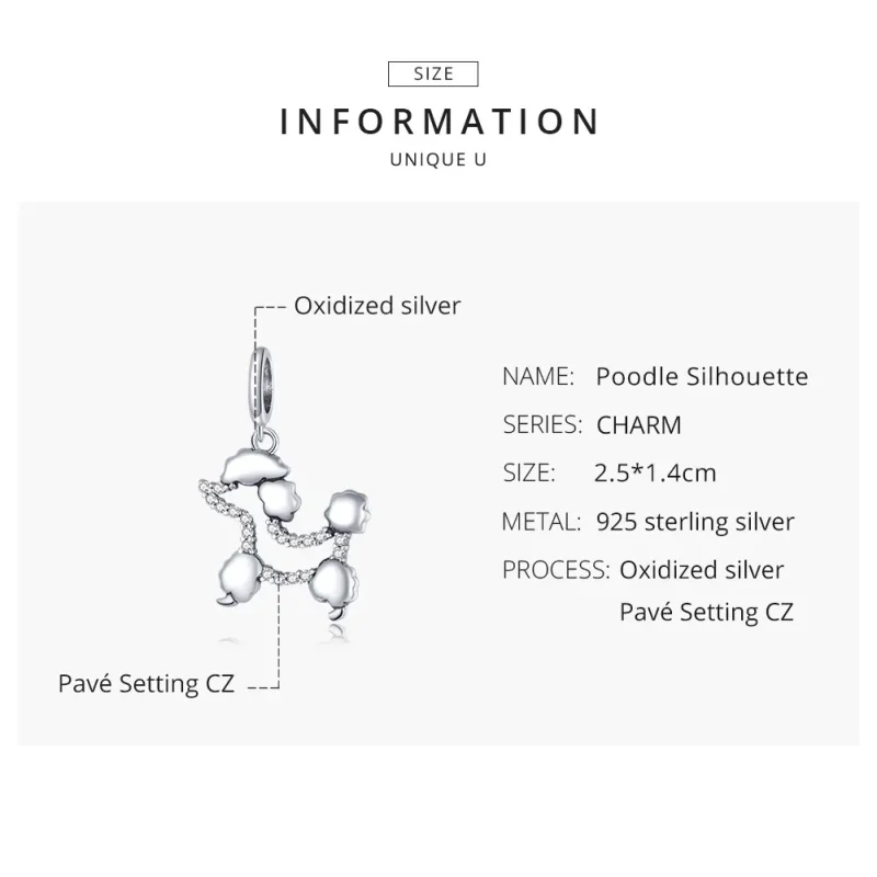 (image for) Pandora Style Silver Bangle Charm, Poodle Silhouette - SCC1681 - View 8