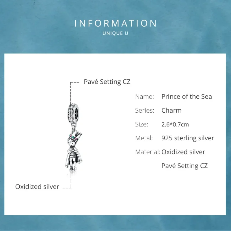 (image for) Pandora Style Silver Bangle Charm, Prince of The Sea - SCC1584 - View 6