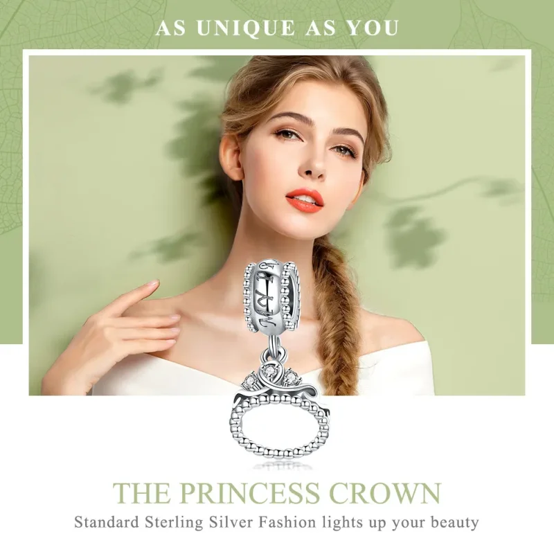 (image for) Pandora Style Silver Bangle Charm, Princess Crown - SCC739 - View 6