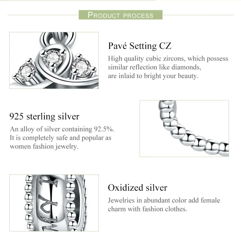 (image for) Pandora Style Silver Bangle Charm, Princess Crown - SCC739 - View 7