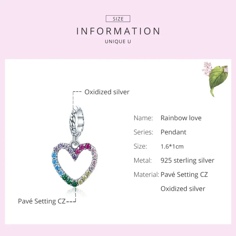 (image for) Pandora Style Silver Bangle Charm, Rainbow Love - SCC1851 - View 5