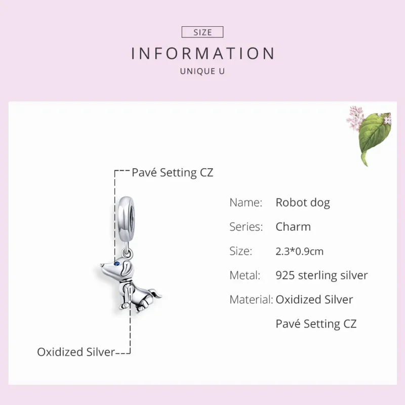 (image for) Pandora Style Silver Bangle Charm, Robot Dog - SCC1468 - View 7