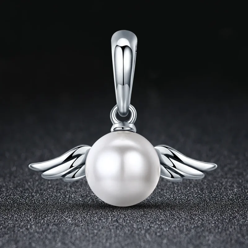 (image for) Pandora Style Silver Bangle Charm, Shell Angel Wings - SCC381 - View 2