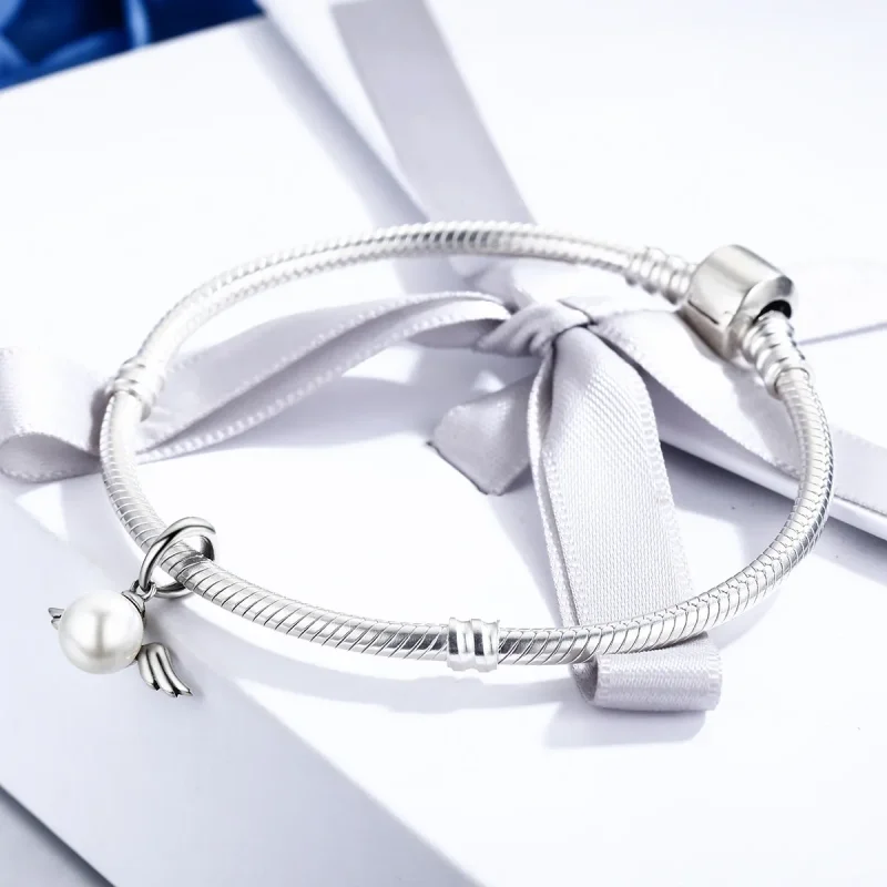 (image for) Pandora Style Silver Bangle Charm, Shell Angel Wings - SCC381 - View 4