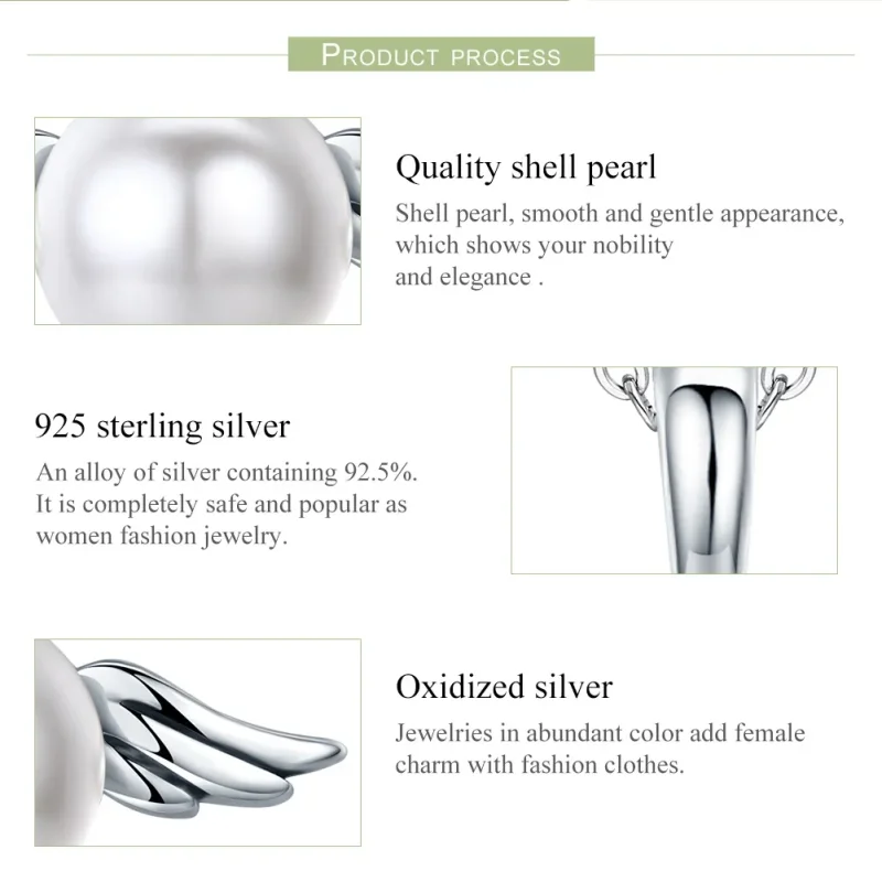 (image for) Pandora Style Silver Bangle Charm, Shell Angel Wings - SCC381 - View 6