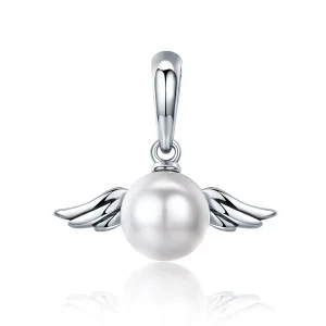 (image for) Pandora Style Silver Bangle Charm, Shell Angel Wings - SCC381