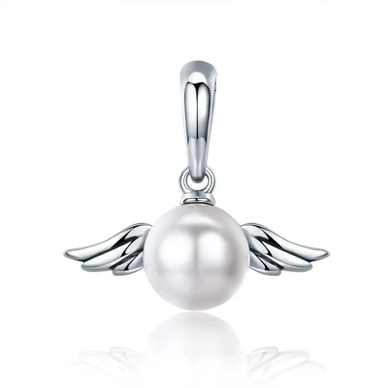 (image for) Pandora Style Silver Bangle Charm, Shell Angel Wings - SCC381 - Product Image