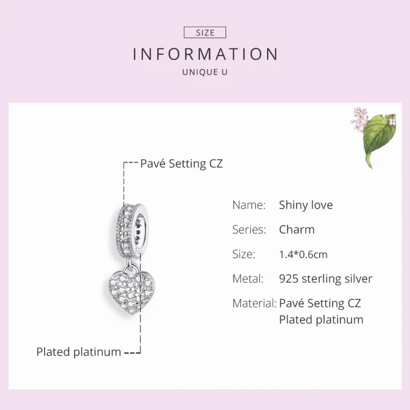 (image for) Pandora Style Silver Bangle Charm, Shiny Love - BSC211 - View 6