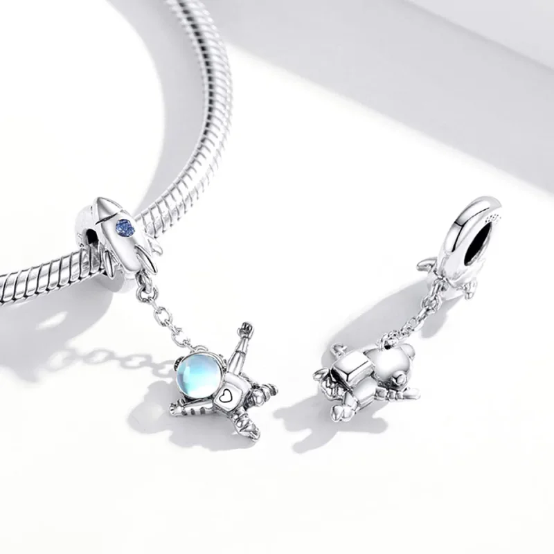 (image for) Pandora Style Silver Bangle Charm, Spaceship & Astronaut - SCC1695 - View 4