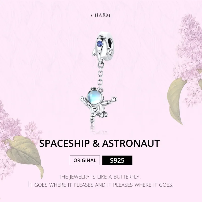 (image for) Pandora Style Silver Bangle Charm, Spaceship & Astronaut - SCC1695 - View 6