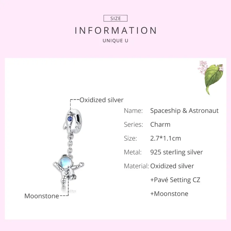 (image for) Pandora Style Silver Bangle Charm, Spaceship & Astronaut - SCC1695 - View 7