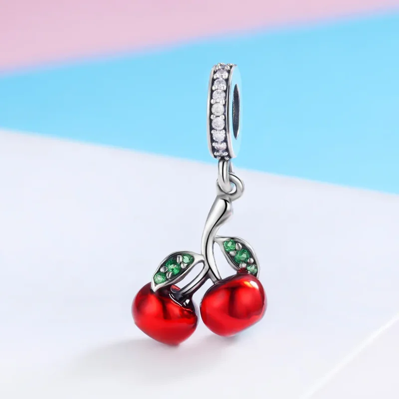 (image for) Pandora Style Silver Bangle Charm, Summer Cherries - SCC784 - View 2
