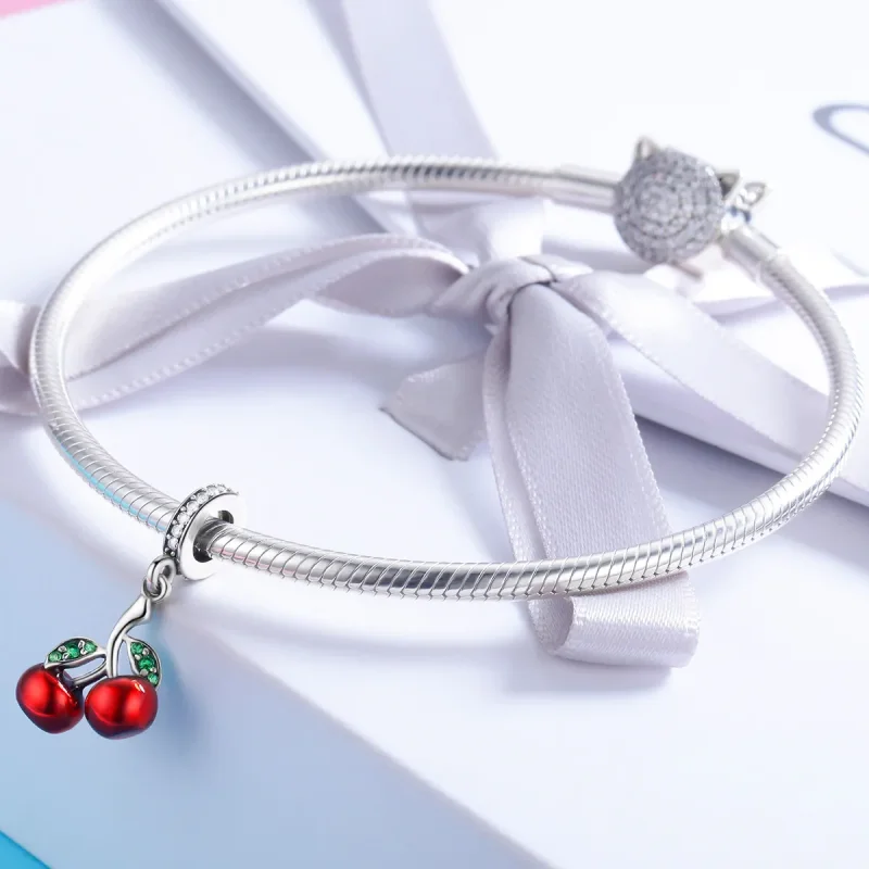 (image for) Pandora Style Silver Bangle Charm, Summer Cherries - SCC784 - View 3