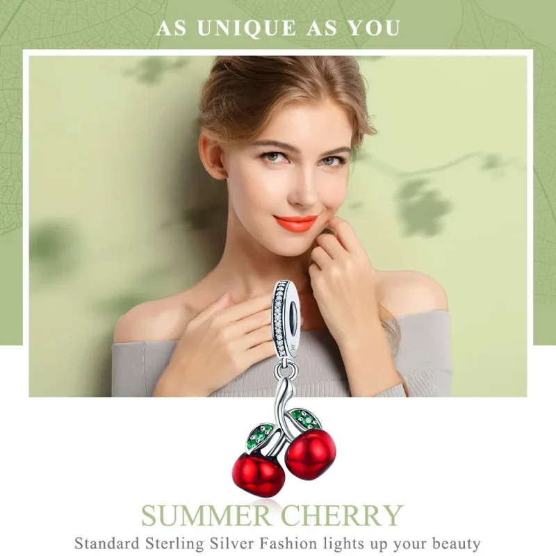(image for) Pandora Style Silver Bangle Charm, Summer Cherries - SCC784 - View 6