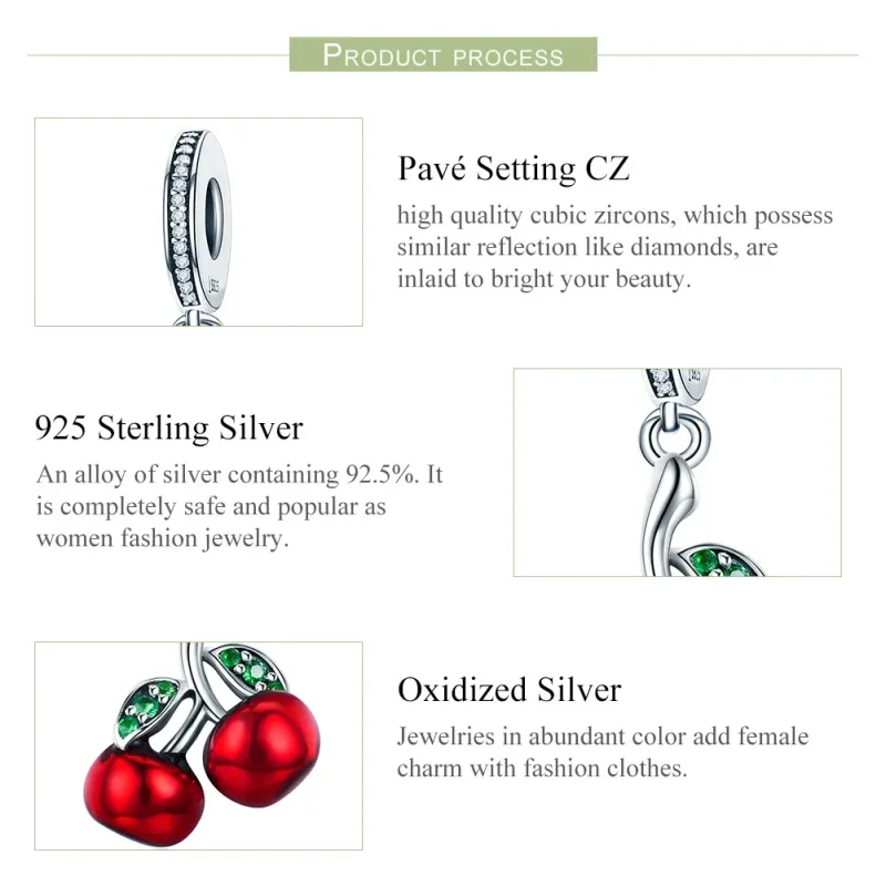 (image for) Pandora Style Silver Bangle Charm, Summer Cherries - SCC784 - View 7