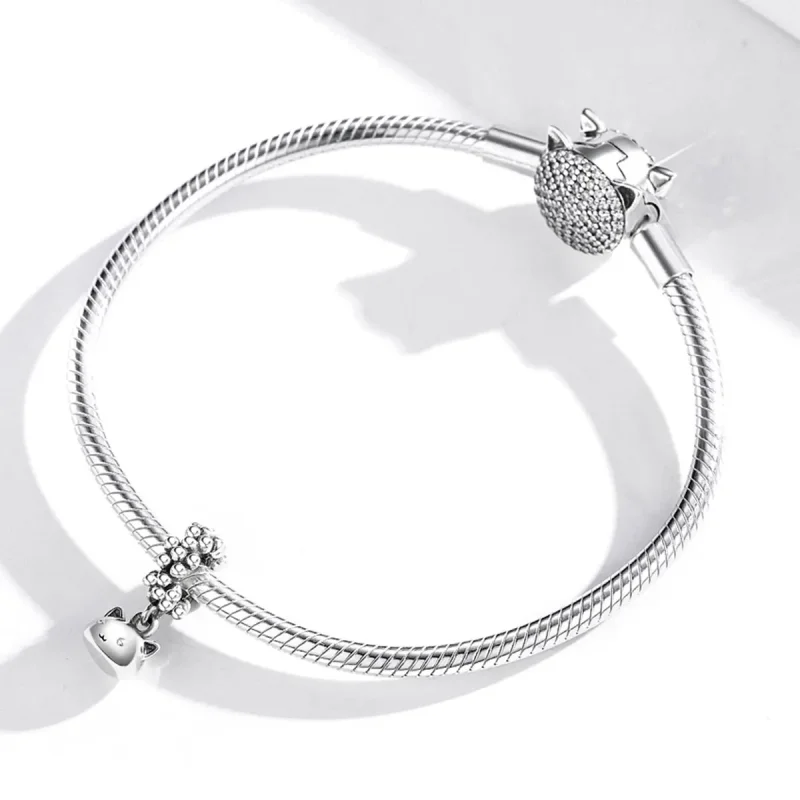 (image for) Pandora Style Silver Bangle Charm, Swing The Kitten - SCC1871 - View 4