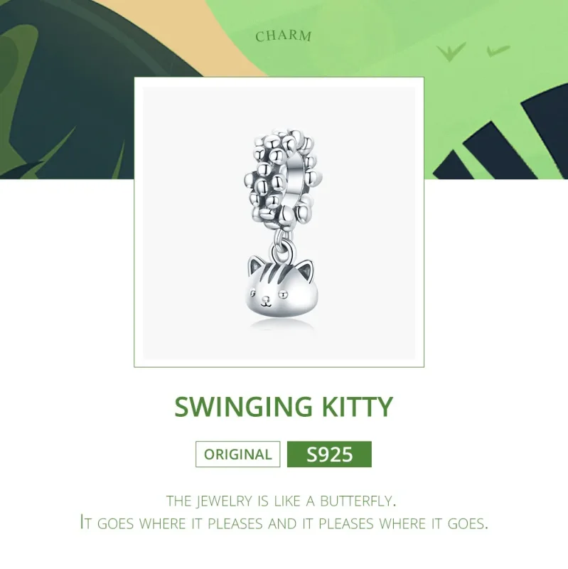 (image for) Pandora Style Silver Bangle Charm, Swing The Kitten - SCC1871 - View 6