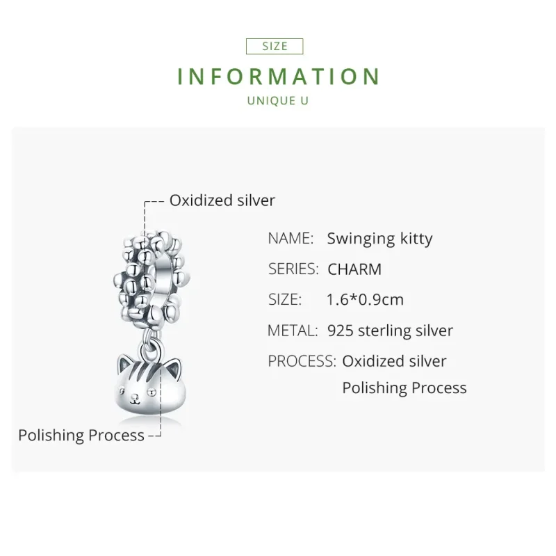 (image for) Pandora Style Silver Bangle Charm, Swing The Kitten - SCC1871 - View 7