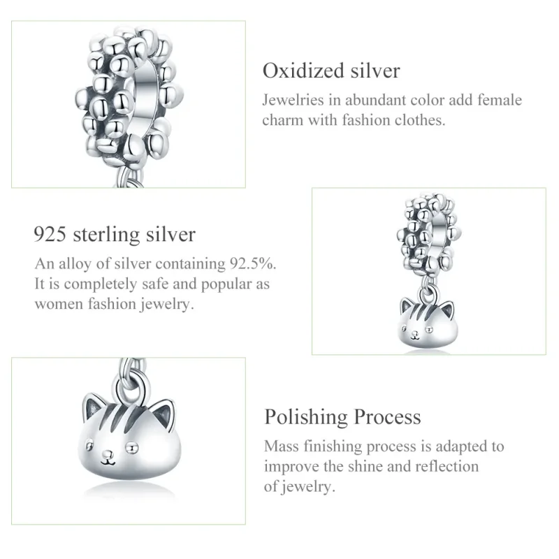 (image for) Pandora Style Silver Bangle Charm, Swing The Kitten - SCC1871 - View 8