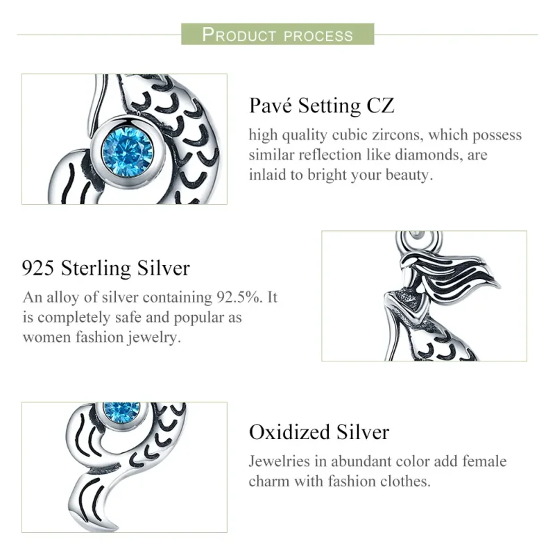 (image for) Pandora Style Silver Bangle Charm, The Thought of Mermaids - SCC824 - View 7
