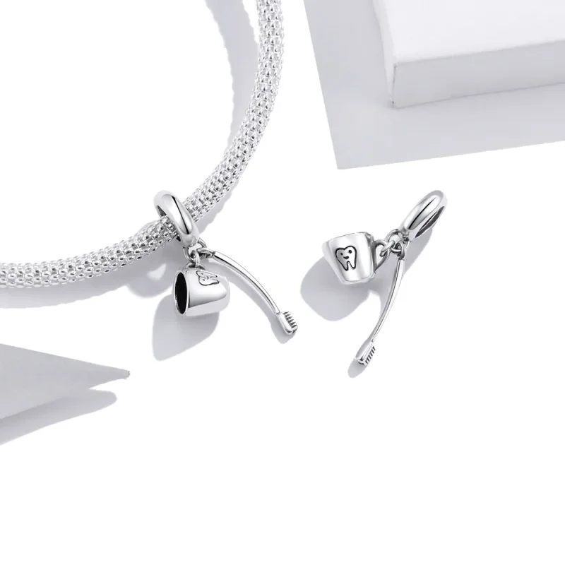 (image for) Pandora Style Silver Bangle Charm, Toothbrush and Cup - SCC1597 - View 3