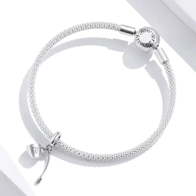 (image for) Pandora Style Silver Bangle Charm, Toothbrush and Cup - SCC1597 - View 4