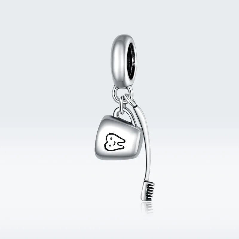 (image for) Pandora Style Silver Bangle Charm, Toothbrush and Cup - SCC1597 - View 5
