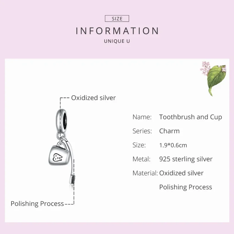 (image for) Pandora Style Silver Bangle Charm, Toothbrush and Cup - SCC1597 - View 7