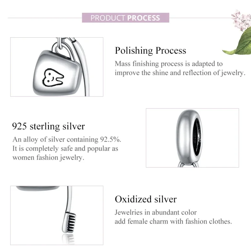 (image for) Pandora Style Silver Bangle Charm, Toothbrush and Cup - SCC1597 - View 8