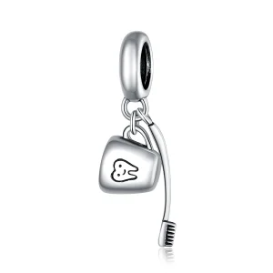 (image for) Pandora Style Silver Bangle Charm, Toothbrush and Cup - SCC1597