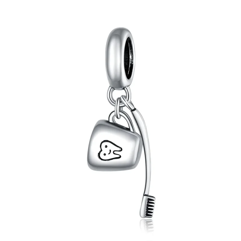 (image for) Pandora Style Silver Bangle Charm, Toothbrush and Cup - SCC1597 - Product Image