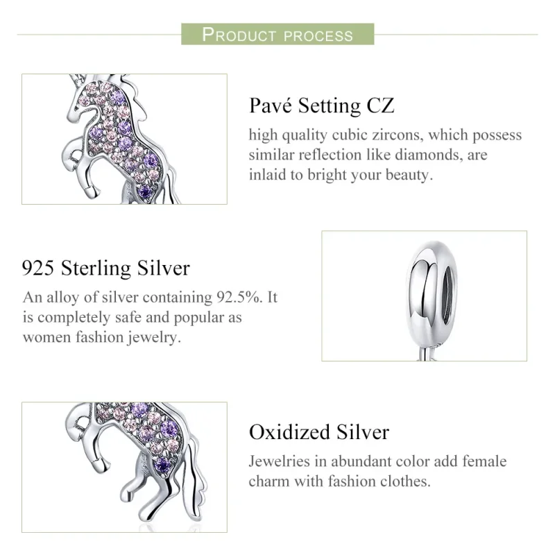 (image for) Pandora Style Silver Bangle Charm, Unicorn - SCC996 - View 7