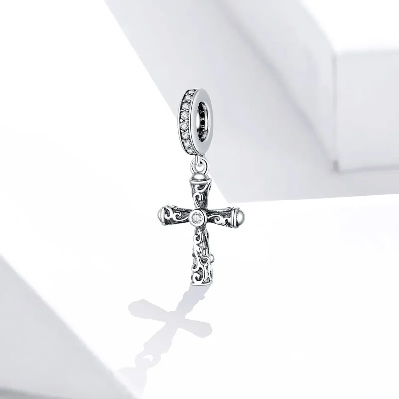 (image for) Pandora Style Silver Bangle Charm, Vintage Cross - BSC313 - View 2