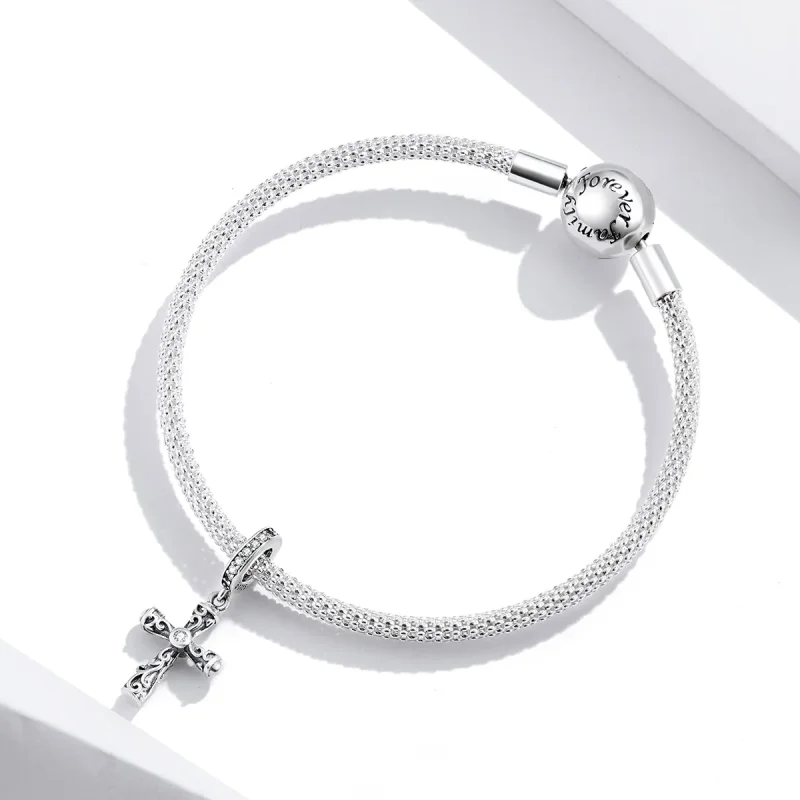 (image for) Pandora Style Silver Bangle Charm, Vintage Cross - BSC313 - View 3