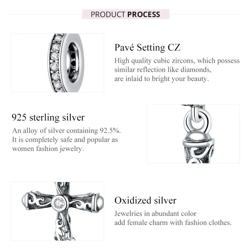 (image for) Pandora Style Silver Bangle Charm, Vintage Cross - BSC313 - View 7