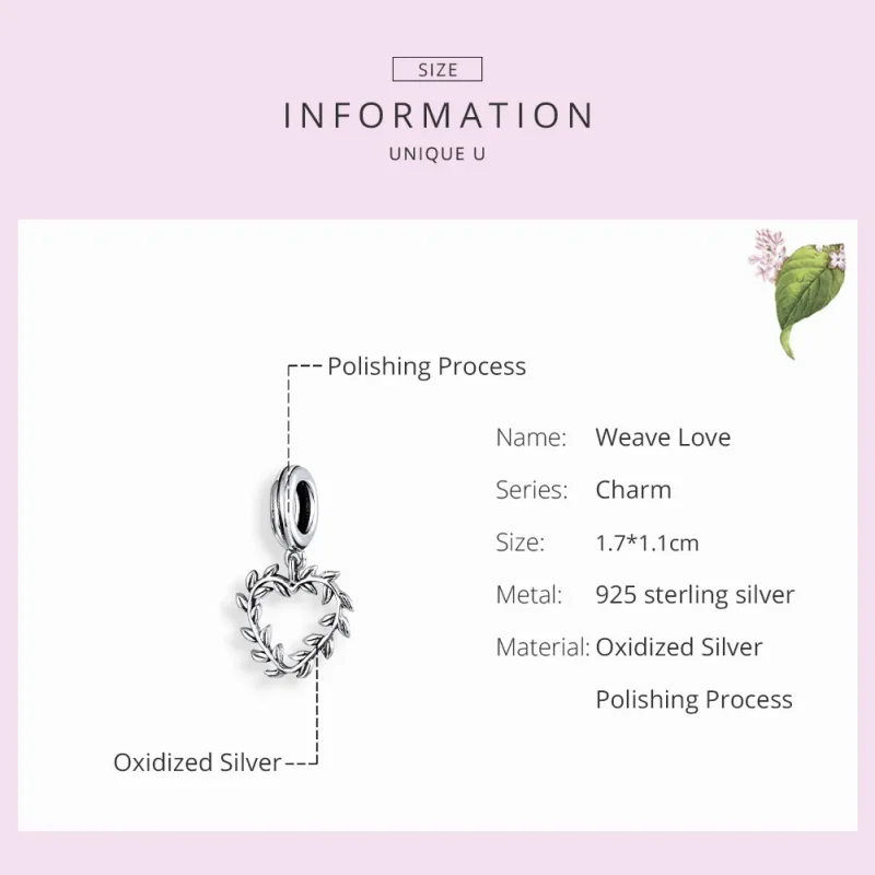 (image for) Pandora Style Silver Bangle Charm, Weave Love - SCC1520 - View 7