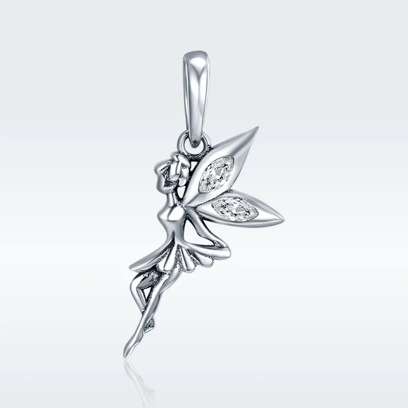 (image for) Pandora Style Silver Bangle Charm, White Flower Fairy - SCC359 - View 2