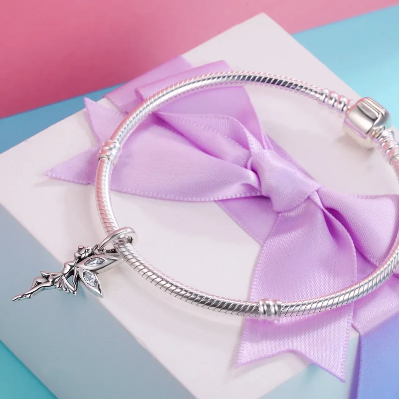 (image for) Pandora Style Silver Bangle Charm, White Flower Fairy - SCC359 - View 5