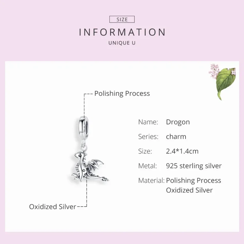 (image for) Pandora Style Silver Bangle Charm, You Are Magic Dragon - SCC1322 - View 7