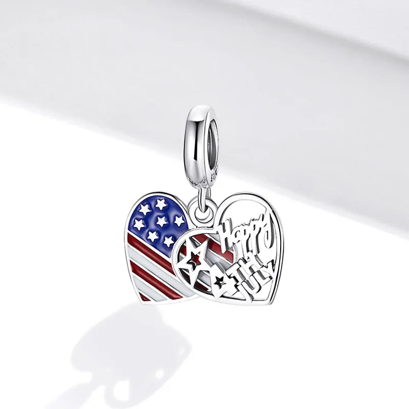 (image for) Pandora Style Silver Dangle Charm, American Independence Day, Multicolor Enamel - View 2