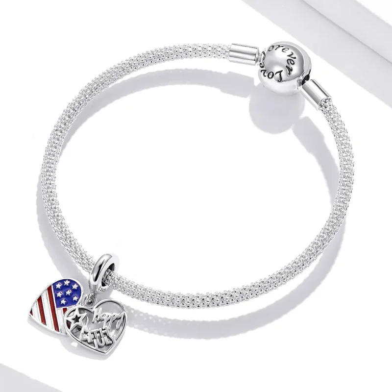 (image for) Pandora Style Silver Dangle Charm, American Independence Day, Multicolor Enamel - View 3